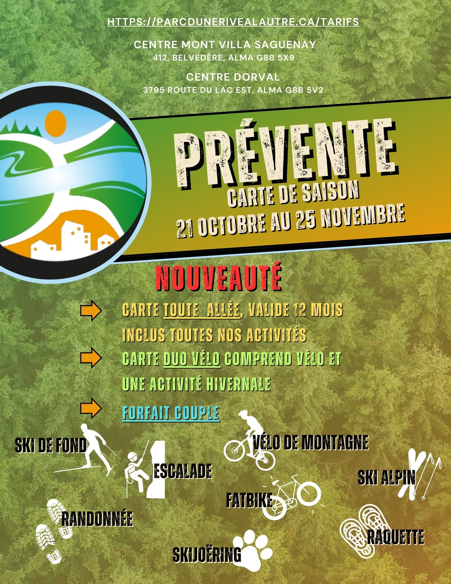 Prévente de la carte de saison du 21 octobre au 25 novembre - Corporation du Parc d’une Rive à l’autre